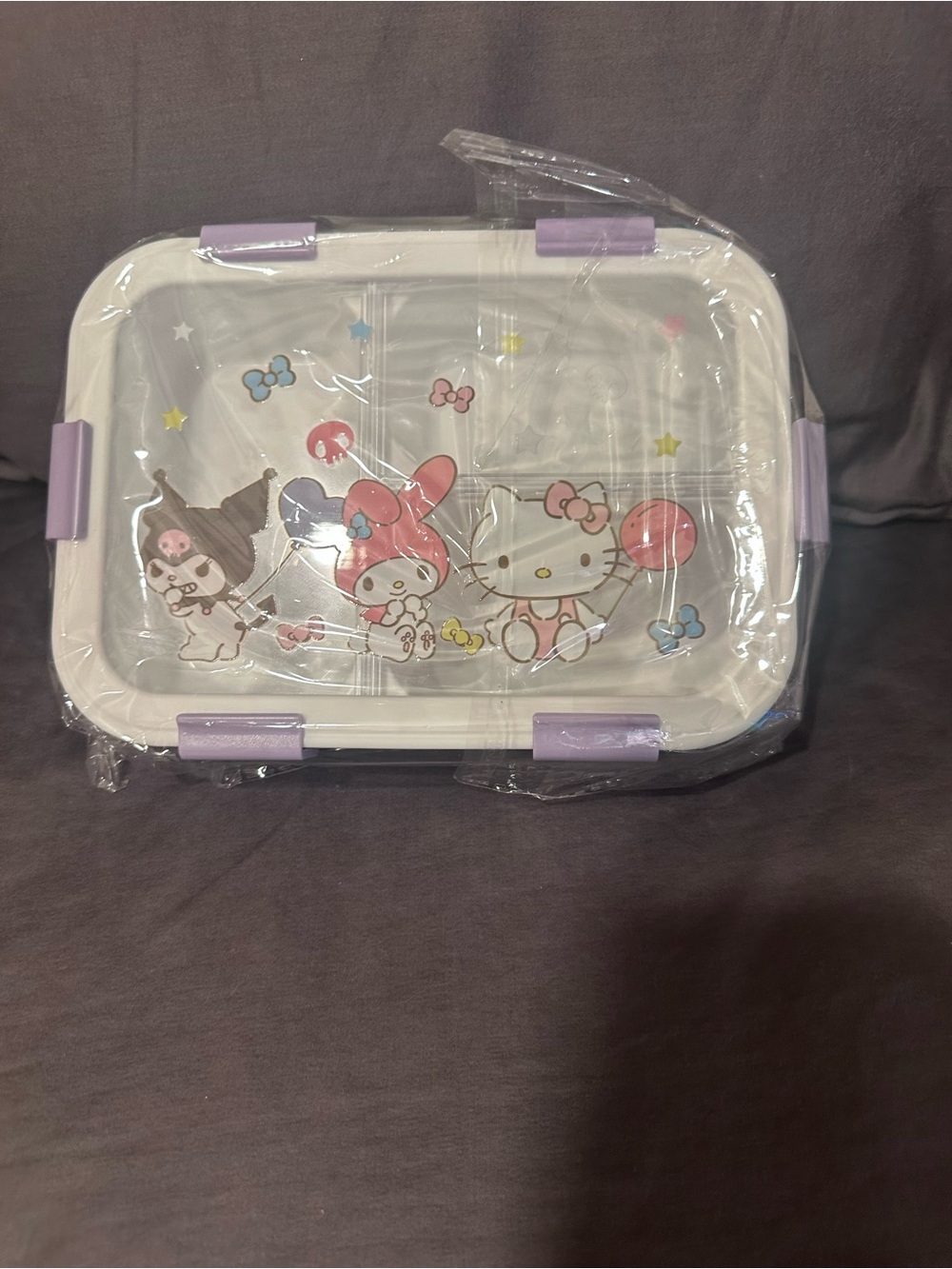 Sanrio White Bento Box with Pastel Purple Clips